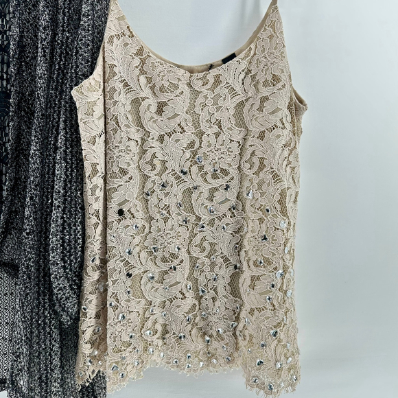 BKE Boutique 2-PC Sequin Lace Cardigan Kimono & Camisole Tank Top Set WOMENS S - Picture 3 of 11